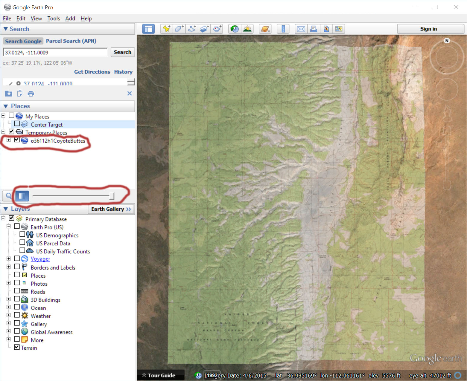 Google Earth with KMZ overlay